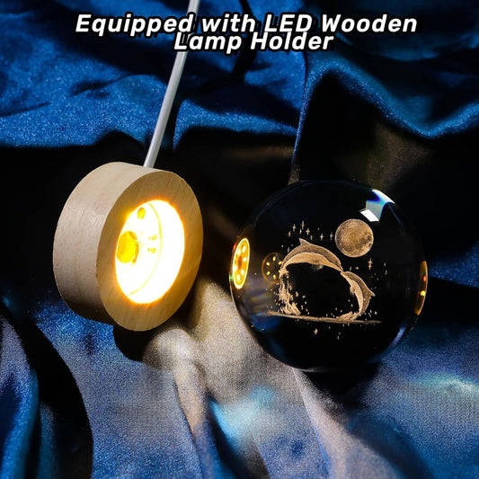 3D Crystal Dolphin Lamp with Wooden LED Base