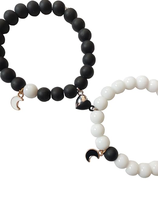 Couple Black & White Beaded Bracelet Set